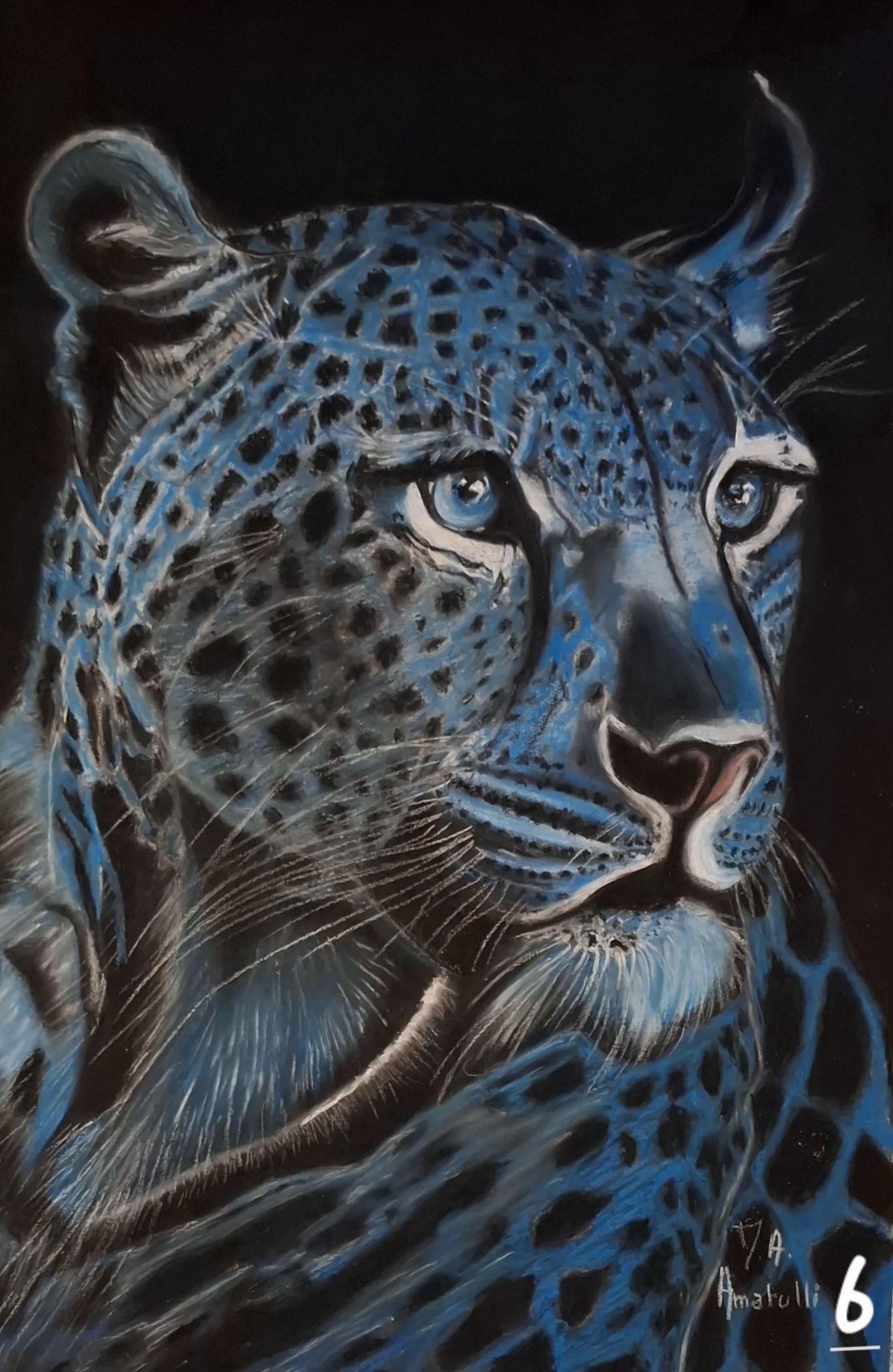 Panthère bleue - Pastel sec 29x46 par Marie-Ange Amatulli